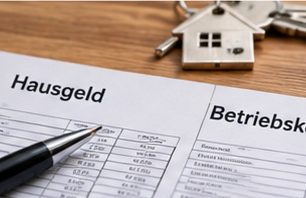 Hausgeld und Betriebskosten Abrechnungsunterlagen mit den Überschriften Hausgeld und Betriebskosten sowie einem Wohnungsschlüssel.