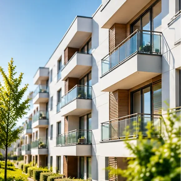 Modernes Mehrfamilienhaus mit Balkonen als Beispiel für Eigentumswohnungen innerhalb einer Wohnungseigentümergemeinschaft.